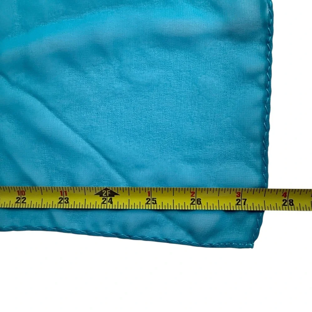 Teal Vintage Chiffon Square Sheer Scarf Kerchief 27.5” - Picture 8 of 8